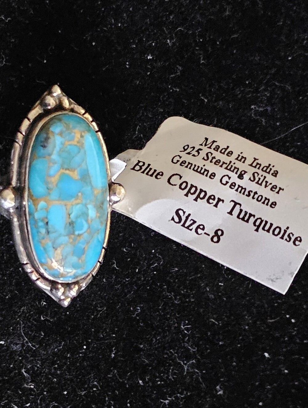 Blue Copper Turquoise Sterling Ring - Size 8